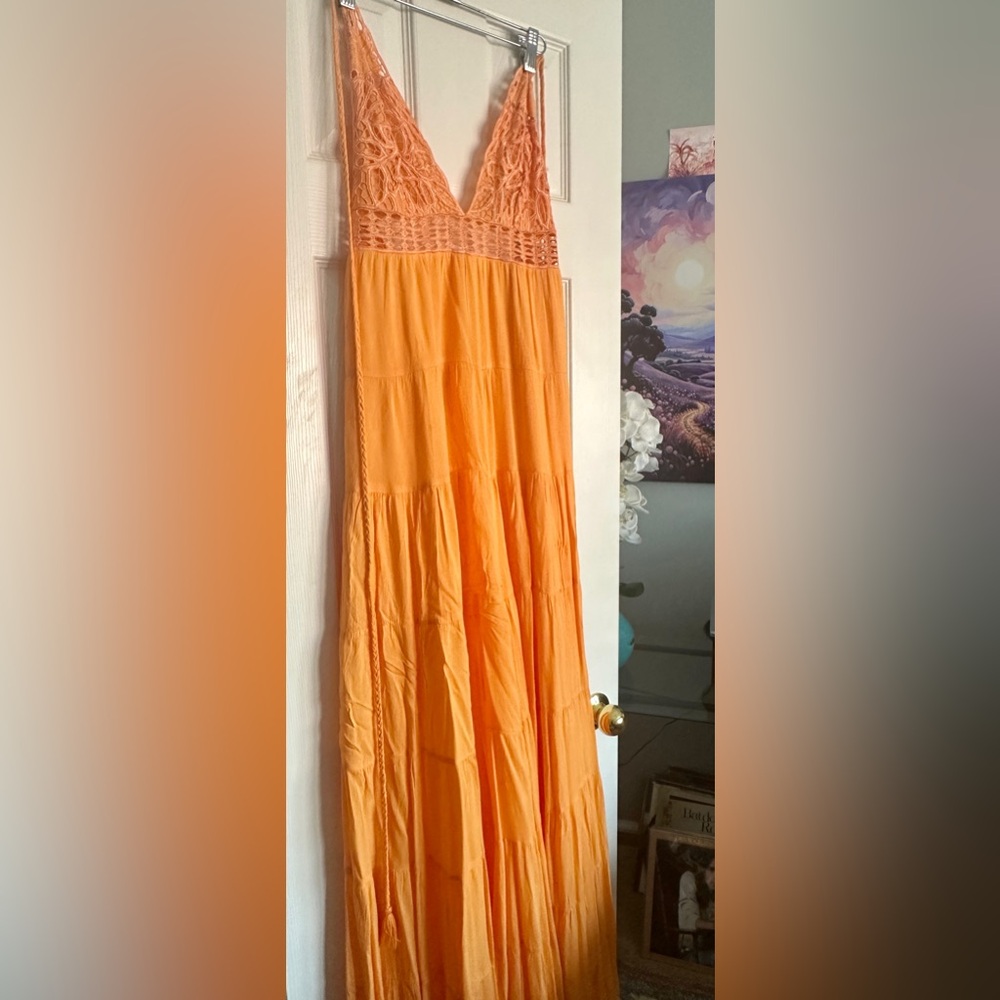 Free People Crochet Bodice Flared Leg Jumpsuit Sz 14